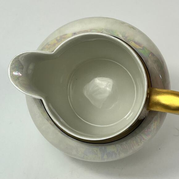 Antique Jean Pouyat Limoges Pitcher 4" Art Deco Glazed Pearlescent 1900s Gold - Picture 7 of 12